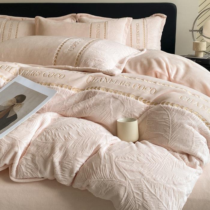 Thickened Milk Fleece Four-Piece Double-Sided Fleece Quilt Cover Solid Color Bed Sheet Mattress Quilt Cover Dormitory Bedding