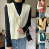 Women Solid Color V Neck Single-breasted Braid Knitted Cardigan Waistcoat Vest
