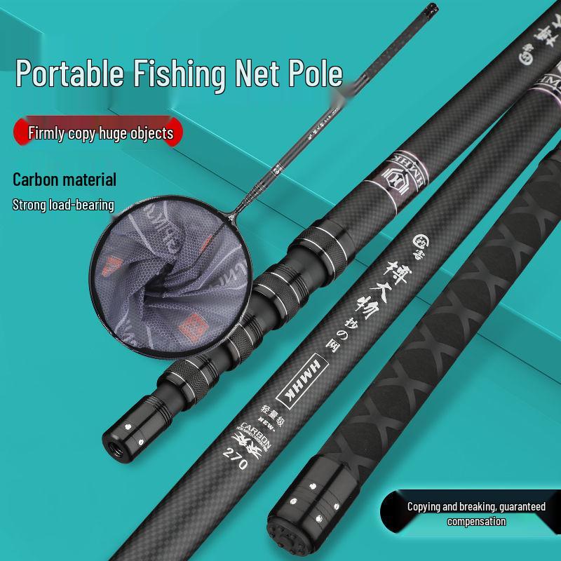 Ultra-Light Ultra-Hard Carbon Telescopic Landing Net Pole, 3m, Thickened Reinforced Short-Section Design