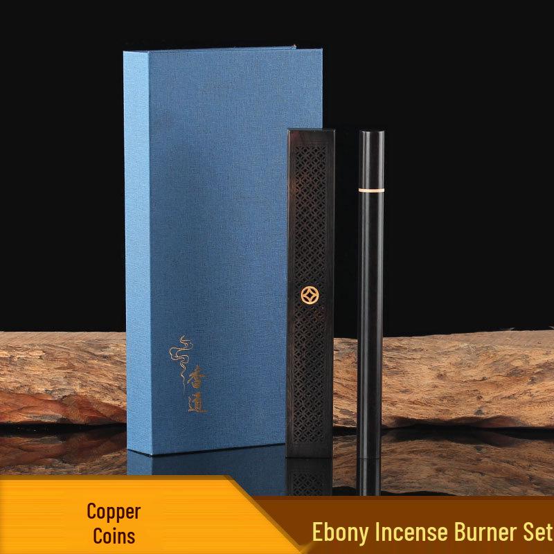 Ebony Incense Gift Set with Boxwood Inlay and Hollow Reclining Agarwood Holder