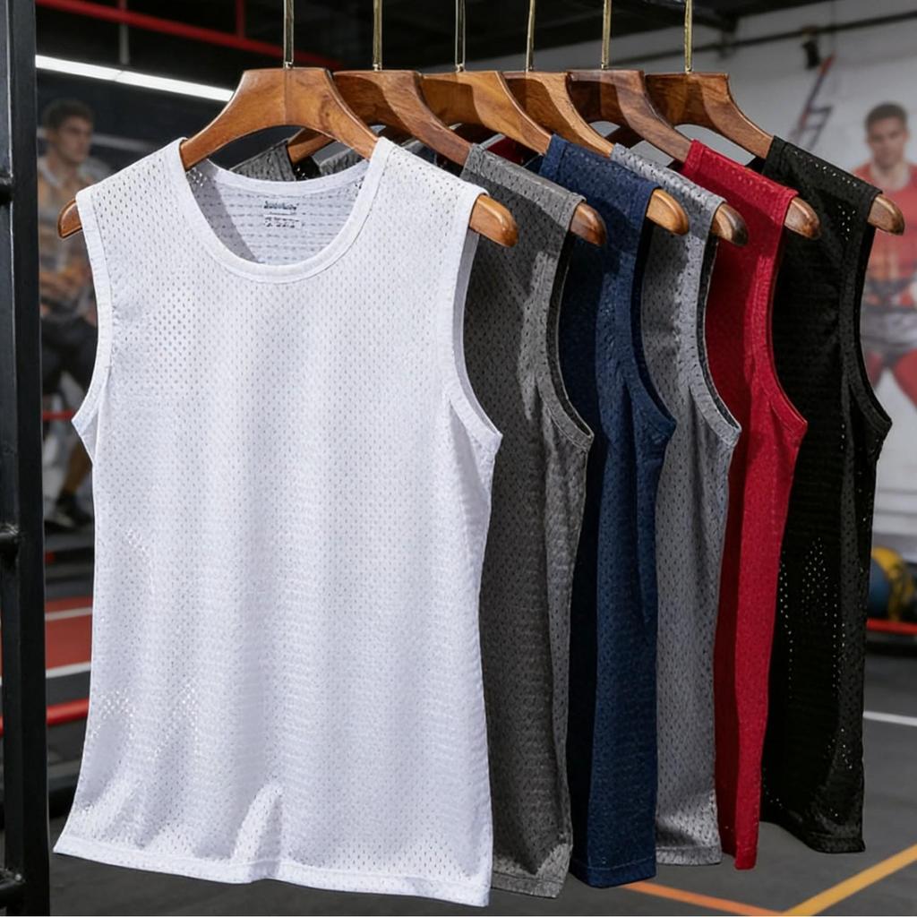Men's Quick-Dry Ice Silk Mesh Sleeveless Sports Vest for Summer