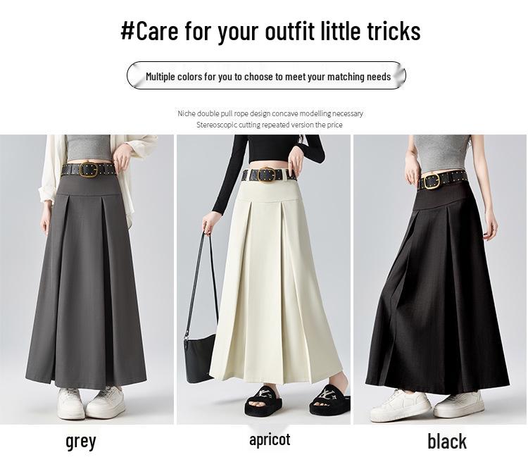 2026 Spring Women's High-Waisted Pleated A-Line Skirt with Belt - Drapey and Slimming