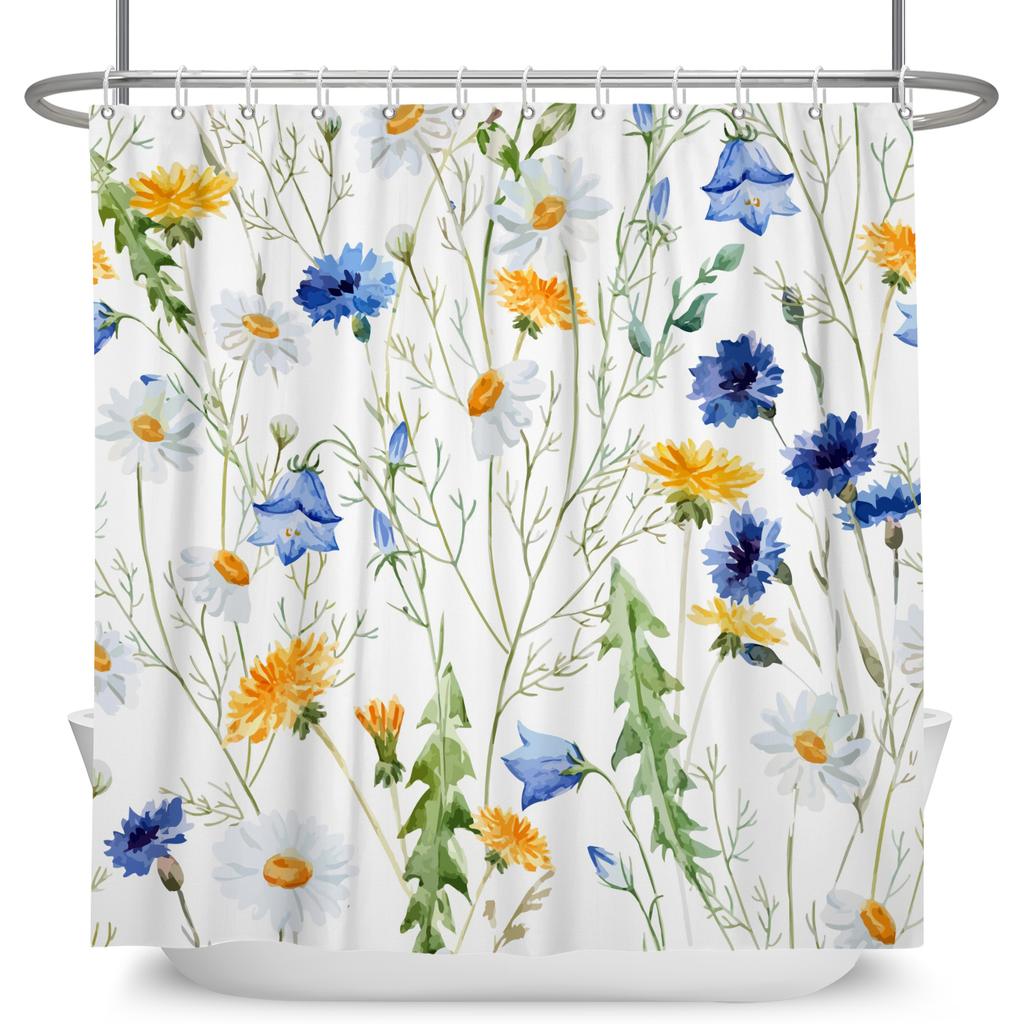 Watercolor Floral Shower Curtain Waterproof Easy To Clean Privacy Protection Print Botanical Design Elegant Bathroom Decor