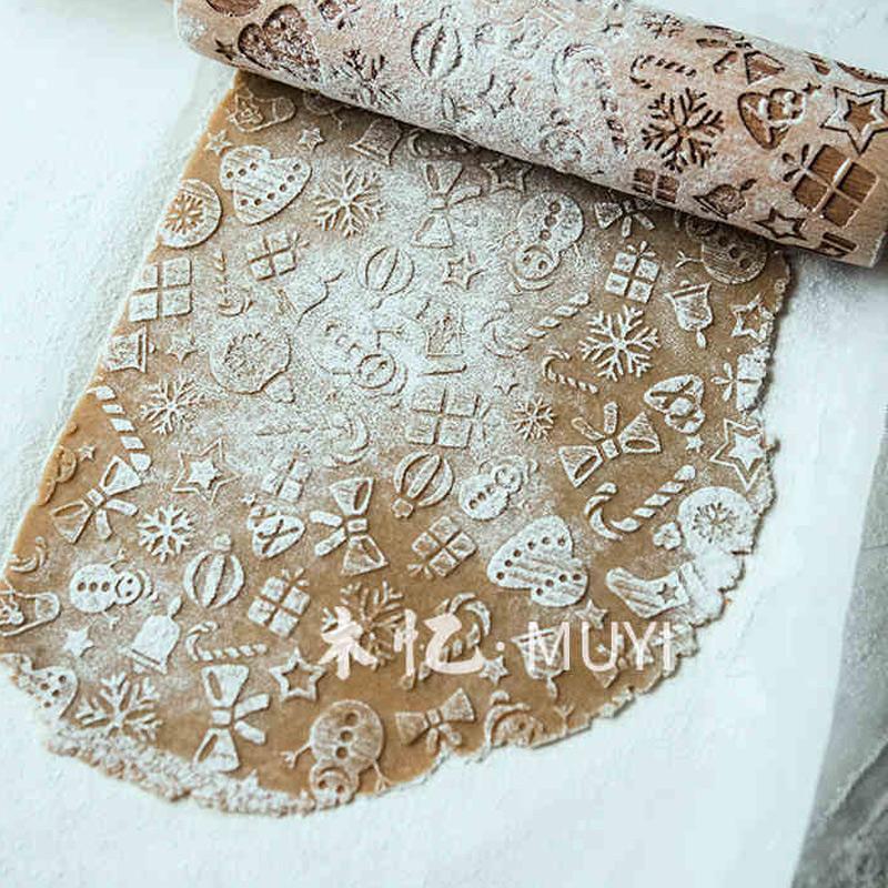 Dřevěný vánoční embosovací váleček Gravírované DIY nástroje na pečení sušenek pro děti