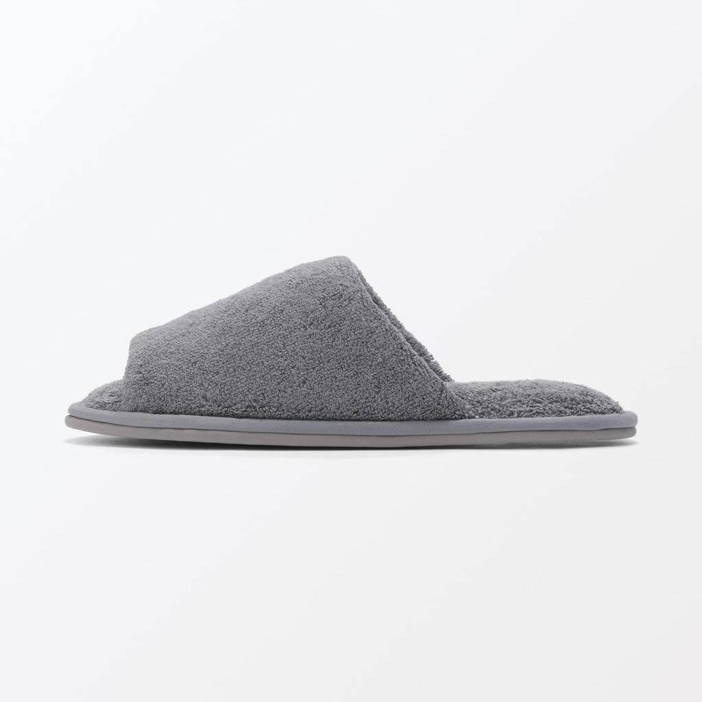 MUJI Washable Cotton Tile Open Charcoal Size 84770432 Slippers, Front, Gray, L,