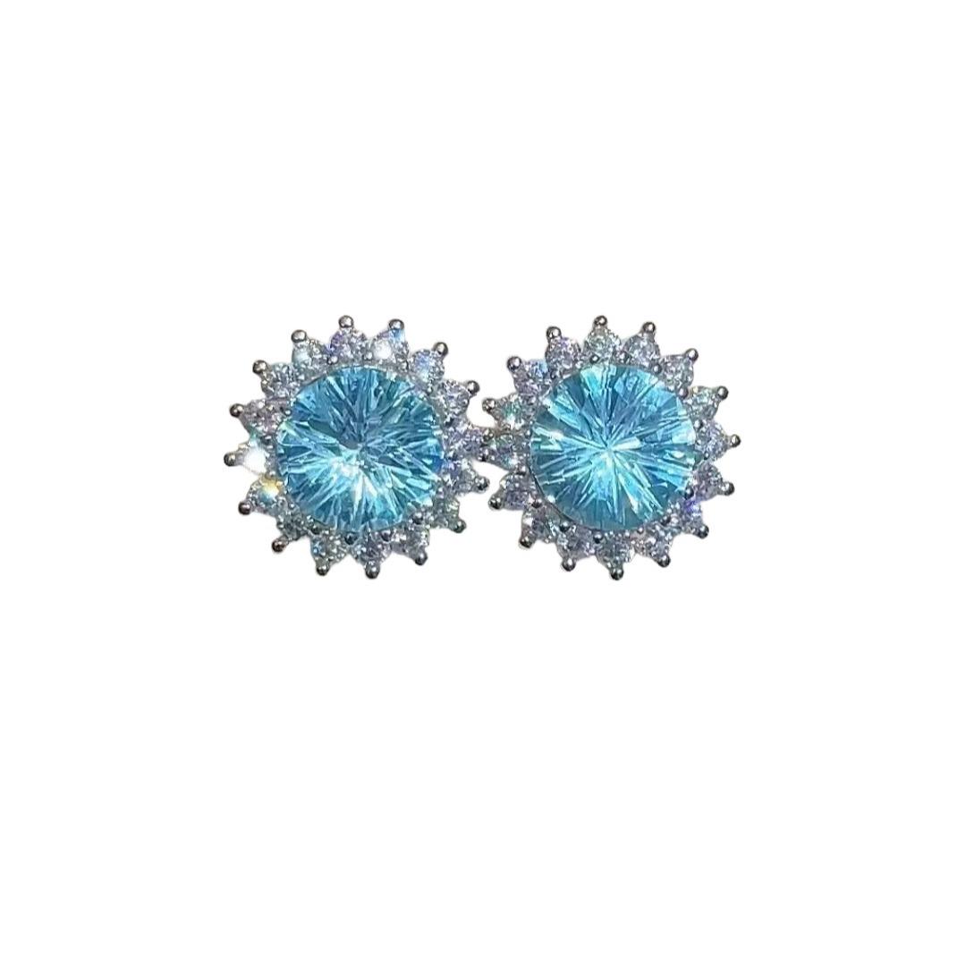 

S925 Sterling Silver Sea Blue Sunflower Stud Earrings for Women - Fresh, Versatile Design, Perfect for Valentine s Day Gift 925 Silver белый