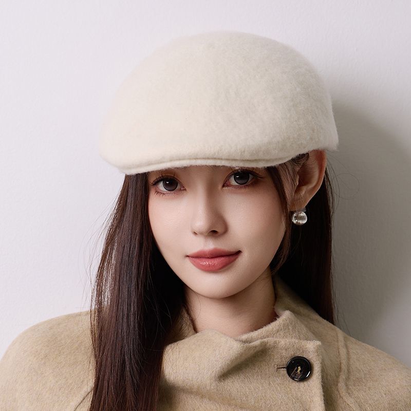 Women's Wool Newsboy Cap for Winter, British Retro Style & Korean Fashion, Warm Beret-inspired Peaked Hat