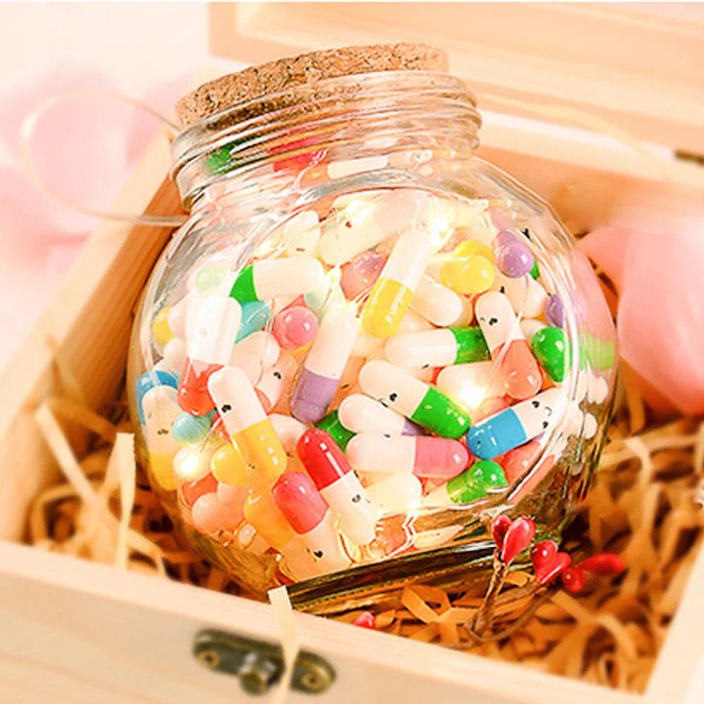 Nachrichtenkapseln Liebespille mit Rollpapier Leere Notizen Wunschflasche Kapsel Lächeln Emoticon Hochzeitsgastgeschenk Party Valentinstagsgeschenk
