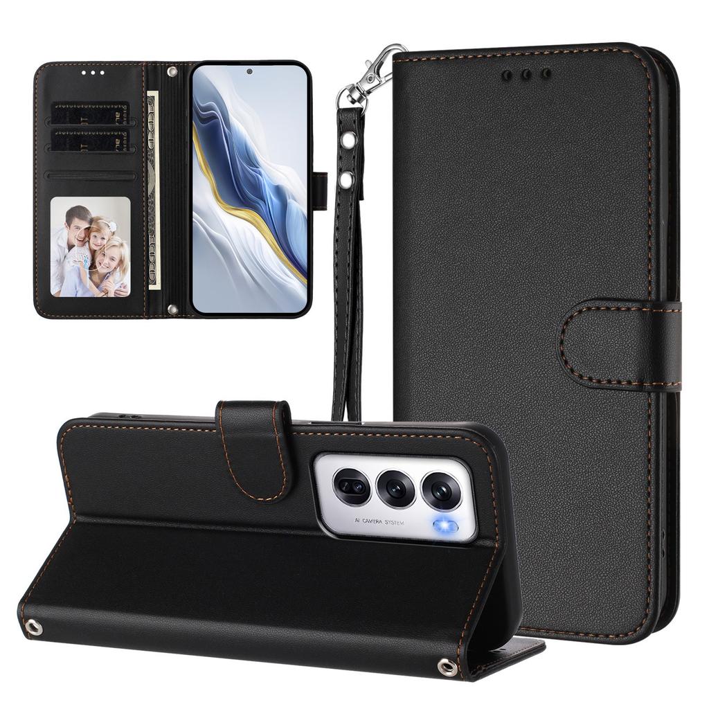 Für Oppo Reno12 5G (Global) Lederhülle Brieftasche Ständer Handyhülle mit Handschlaufe
