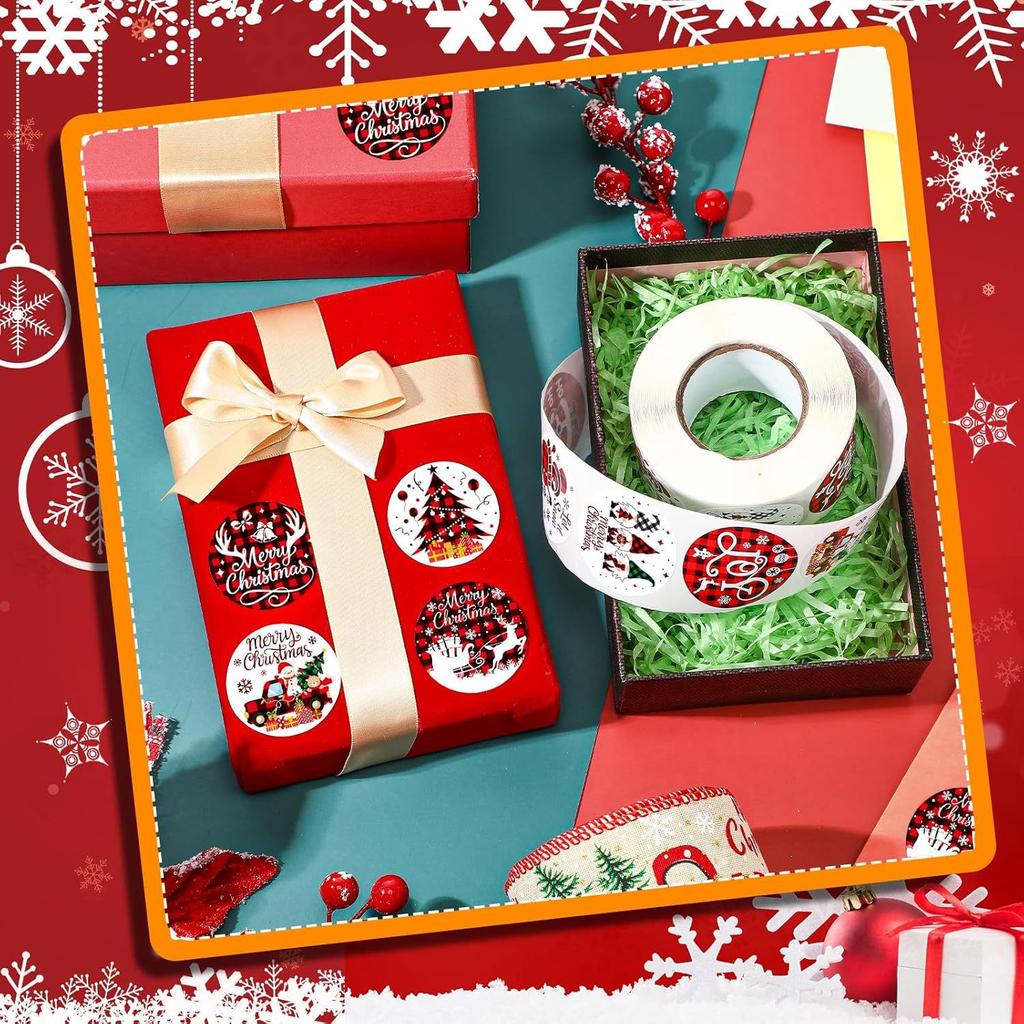 500 Stück Rollenaufkleber Lustiges Frohe Weihnachten Etikettenrolle Runde Weihnachtsaufkleber Weihnachtsmann LKW Schneemann Rentier Karo Umschlagaufkleber