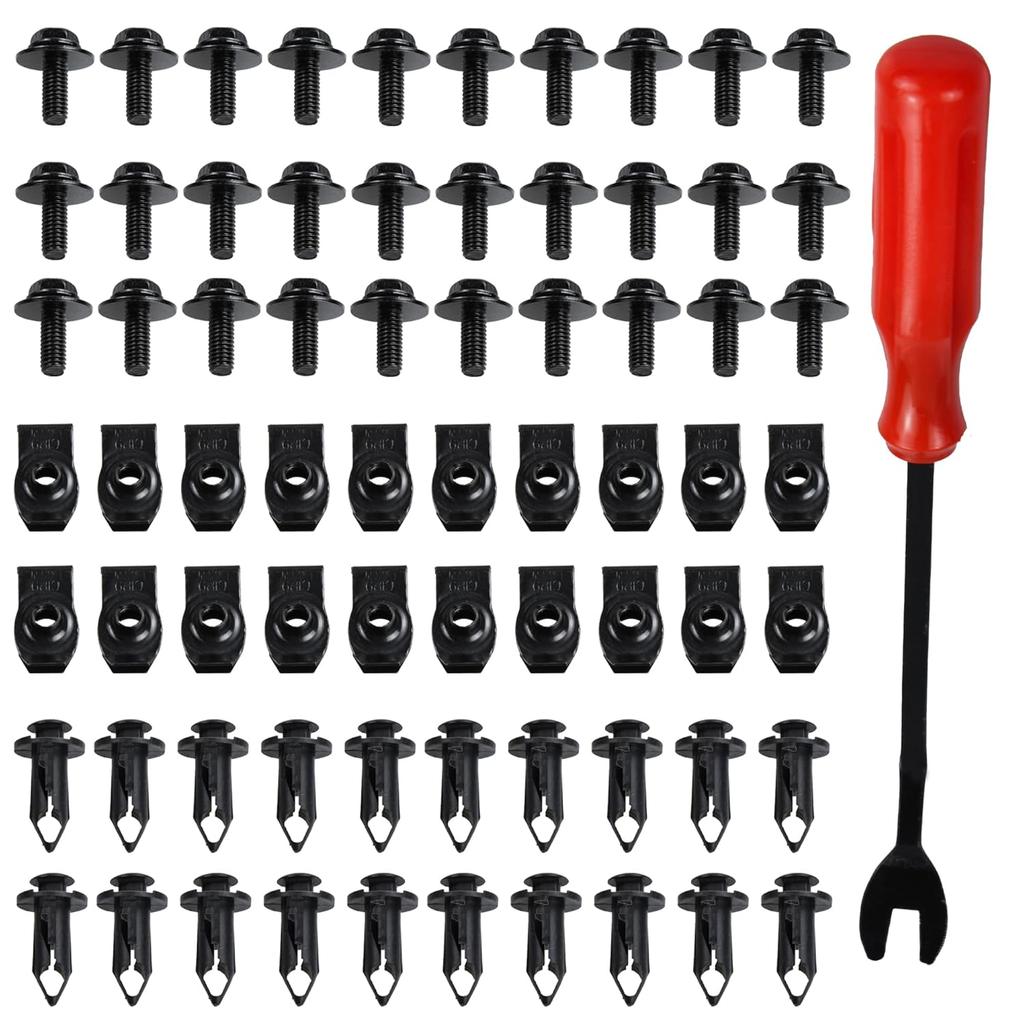 35PCS Universal Engine Under Cover Splash Shield Guard Body Bolts Kit, Bumper Fender Liner Push Retainer Fastener Rivet Clips, Compatible with Most