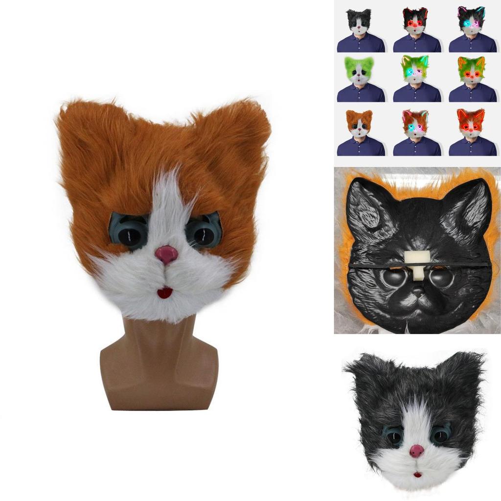 Plush Cat Face Mask Animal Costume Accessory For Costumes And Halloween