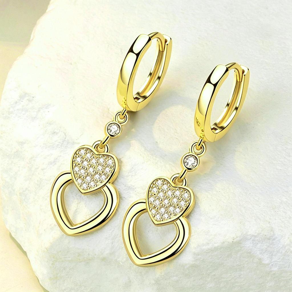 Korean Style Diamond-Studded Heart Dangle Earrings - Geometric Long Heart-Shaped Design Jewelry Gift