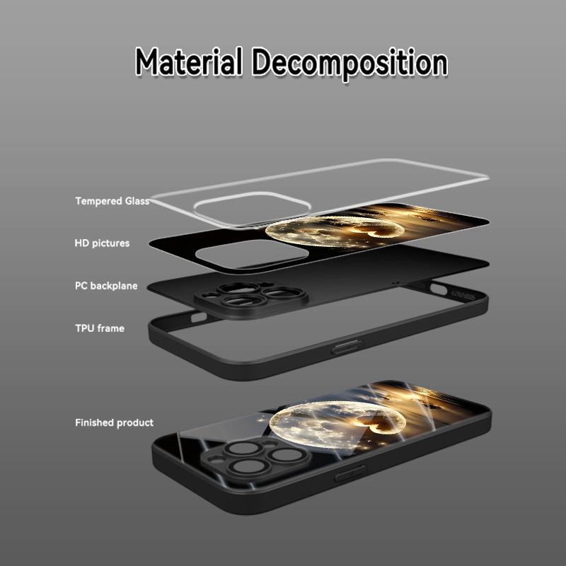 Artistic Love Moon Pattern Tempered Glass Phone Case For iPhone 17 16 15 14 13 12 11 Pro Max 17 Air 7 8 Plus XS X XR Cover