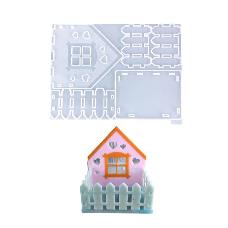 

Desk Ornament Mould Flexible Silicone Mold for House and Fence Shaped Tabletop Decoration Jewelry Making Supplies 1