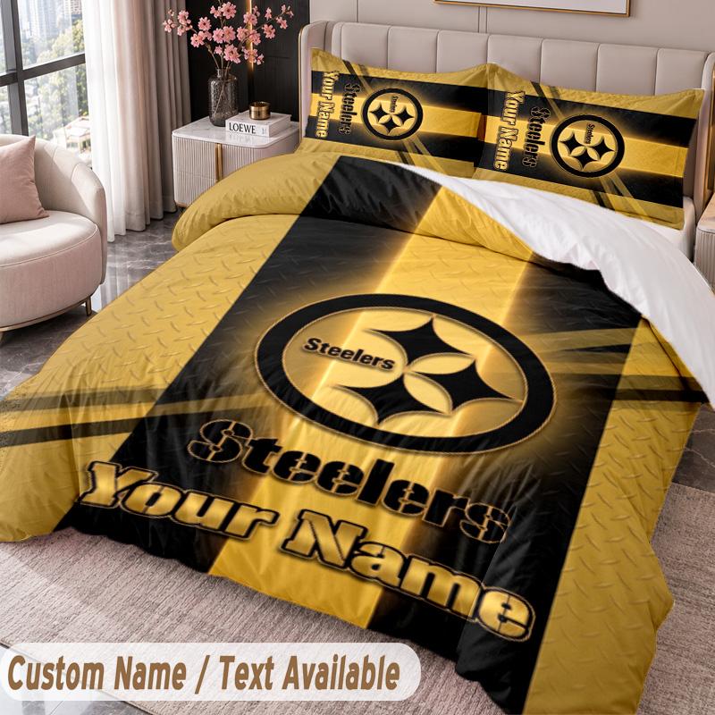 Pittsburgh Steelers Printed Bedding Set Custom Name Text 1 Duvet Cover 2 Pillowcases For Bedroom