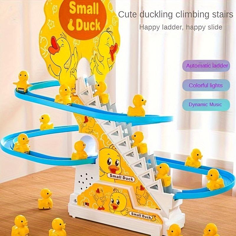 6pcs Ducklings Climbing Stairs Toy, Electric Slide Yellow Duck Toy Light And Music Toy easter gift halloween christmas gift