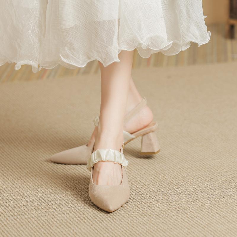 Baotou Sandals Women's Summer Word with Thick Heels Single Shoes Fashion Temperament Pointed High Heels