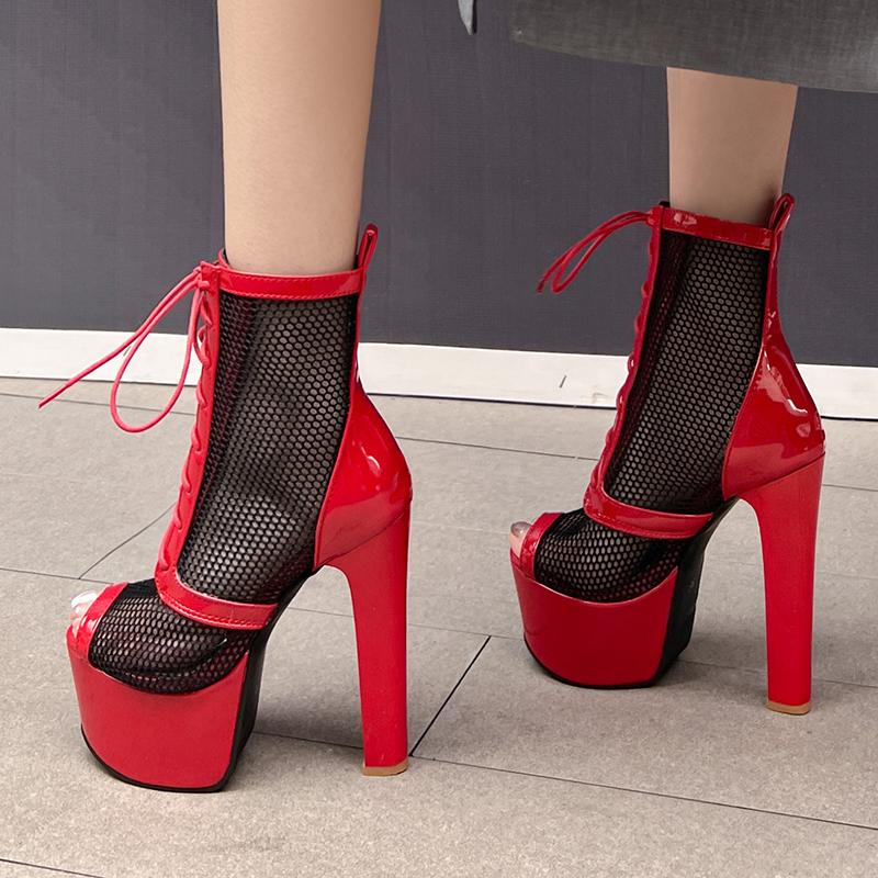 Women's high-heeled sandals sexy European and American style waterproof table thick heel large size hollow fish mouth shoes