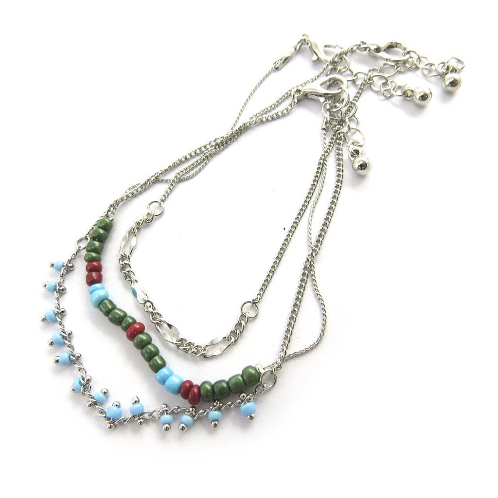 Les Trésors De Lily [M9319] - Blue Green 'Kilimanjaro' Ankle Chain (3 Rows)