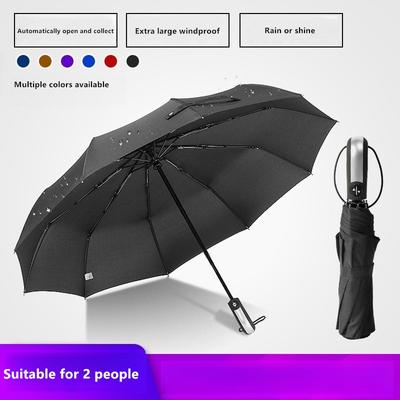 Fully Automatic 10-rib Folding Umbrella Enlarged Rainproof Windproof Three-fold Business Advertising Short Handle Umbrella