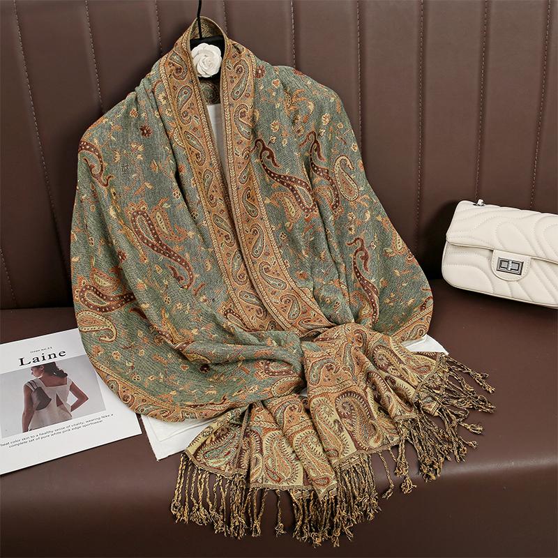 Luxury Tassel Blanket Design Thick Jacquard Pashmina Hijab Winter Warm Shawl Wrap Cashmere Scarf Women Neckerchief Poncho Stoles