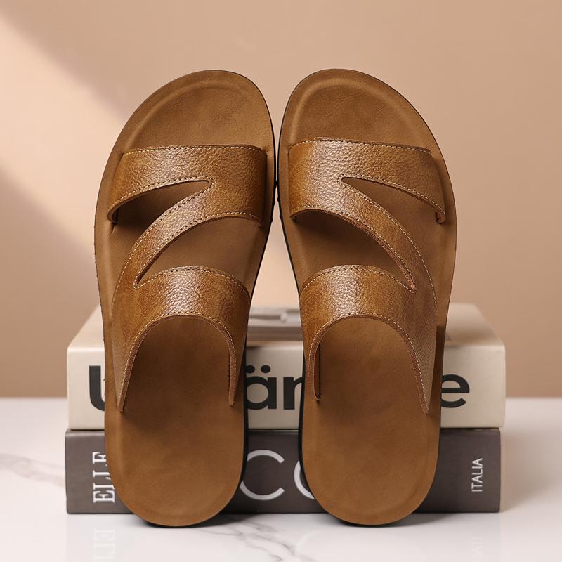 Fashion All-match Summer Men's Slides Simple Man Casual Leather Beach Shoe Non-slip Casual Slippers Outdoor Sandalias Garden Half Drag