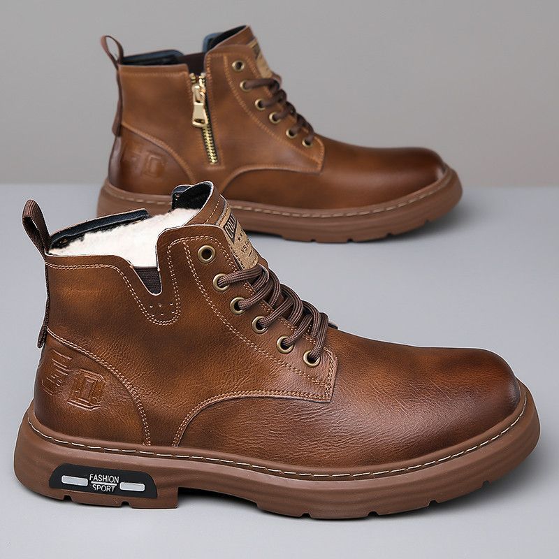 2025 autumn new Martin boots men's trendy men's boots leather British style tooling boots thick-soled high-top locomotive boots men's