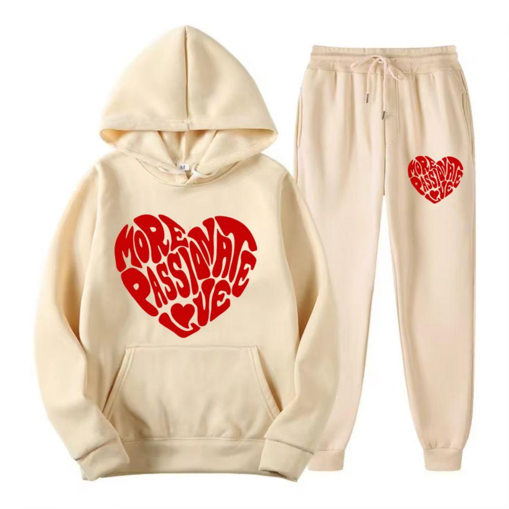 Autumn Women'S Hoodie & Pants Two Piece Set Fleece Pocket Loose Sweatshirt Red Heart Graphic Prints Clothes Sportswear