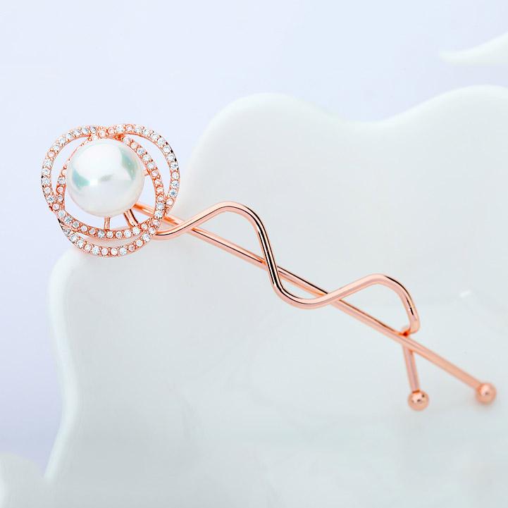 LUOTEEMI Luxury Korean Style Hot Selling Hair Accessory Headdress Rose Gold Color Pearl Flower Bridal Wedding Hair Clips