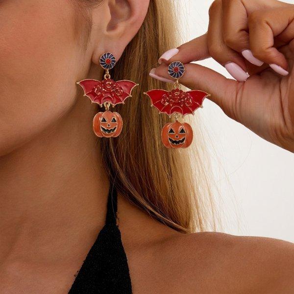 Funny Black Cat Pumpkin Earrings For Women Vintage Punk Enamel Kitten Pumpkin Drop Earring Halloween Party Aesthetic Jewelry
