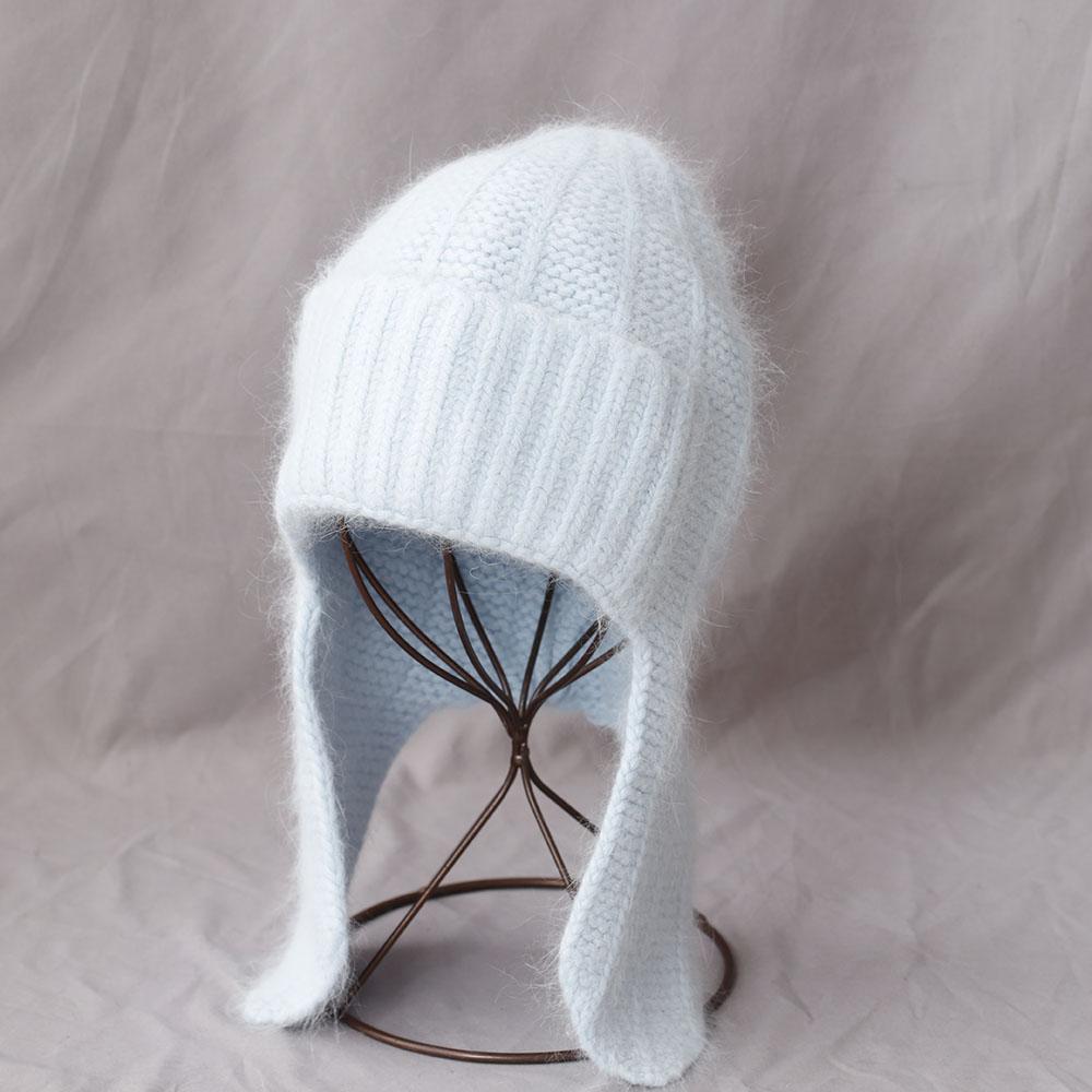 Fashion Women Winter Rabbit Fur Warm Hat Fur Ear Flap Cap Angora Knitted Hat Skullies Beanies Female Bonnet Woman Knit Cap