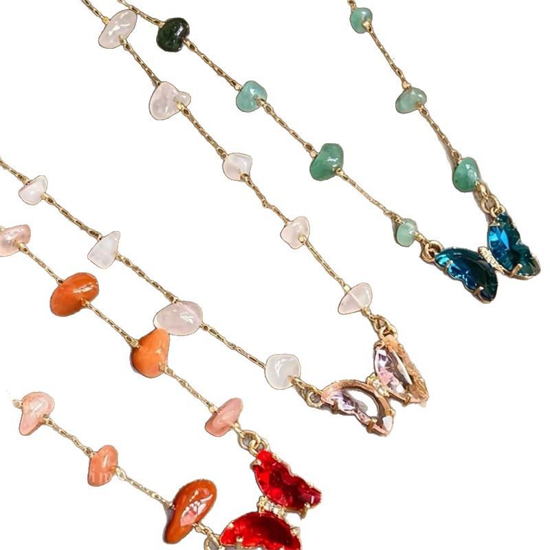 Ethnic Dopamine Irregular Beaded Butterfly Necklace Women Exquisite Crystal Fashion Pendant Jewelry Gift