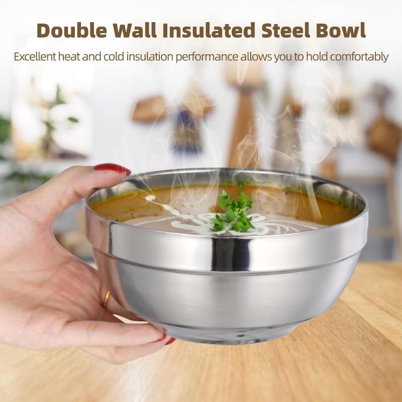 Stainless Steel Anti Scalding Bowls Double-layer Thickened Soup Rice Bowls Salad Ice Cream Dessert Bowl Kitchen Dining Tableware