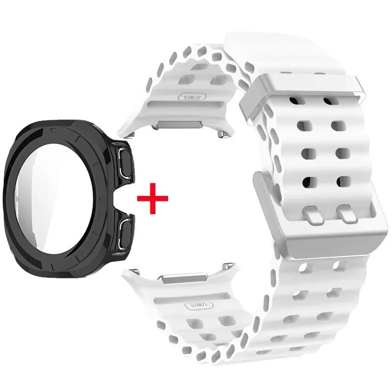 Schutzhülle aus gehärtetem Glas + Armband für Samsung Galaxy Watch Ultra 47mm Silikonarmband für Galaxy Watch Ultra 47mm Armband Schutzhülle
