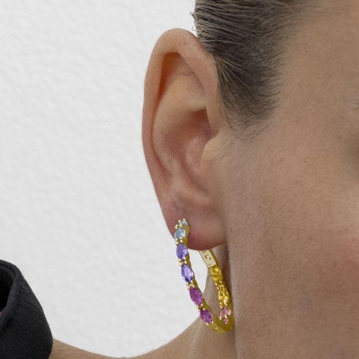 Boucles D'oreilles - Luxenter - Zynsi - Argent 925 - Zircon Multicolore - Or 18k