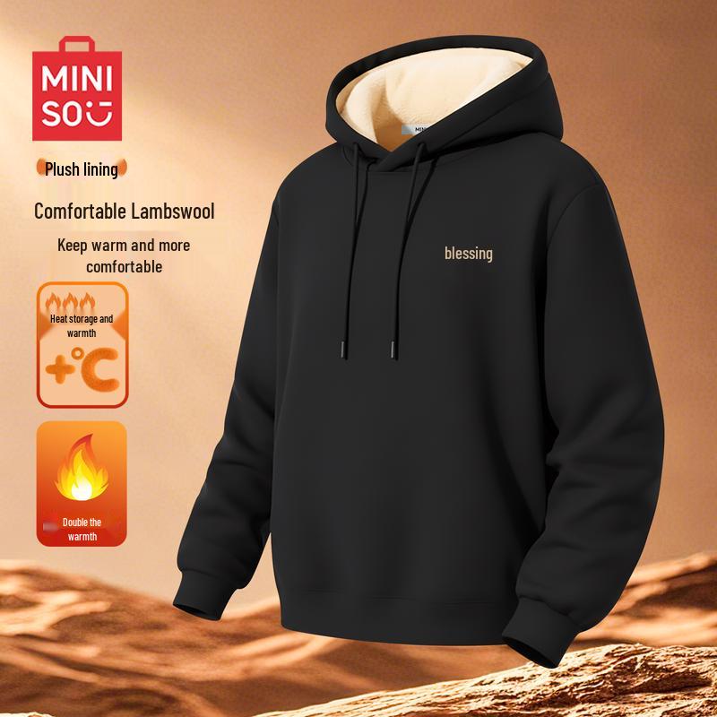 Мужская толстовка с капюшоном из овечьей шерсти MINISO M чёрный