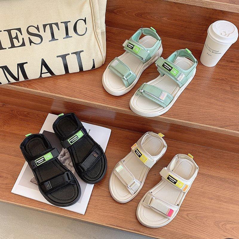 Non-slip Thick Soled Beach Shoes Hook&Loop Sandals Female Trend Fashion Casual Shoes Student Fairy Wind Summer Net Celebrity Ins Outside Wear