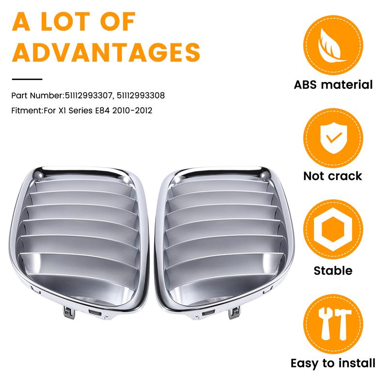 Superior-1Pair Front Bumper Upper Center Grille Chrome For BMW X1 Series E84 2010-2012 51112993307, 51112993308