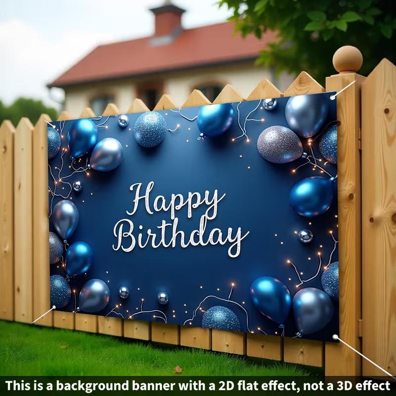 2D Navy Blue Happy Birthday Backdrop for Men Boys Party Photo Booth