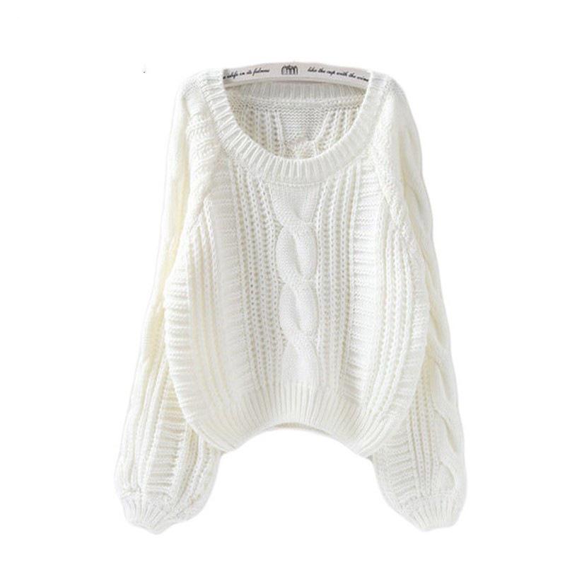 Korean Style Lantern Sleeve Knit Pullover Sweater - Women's Autumn/Winter Fashion