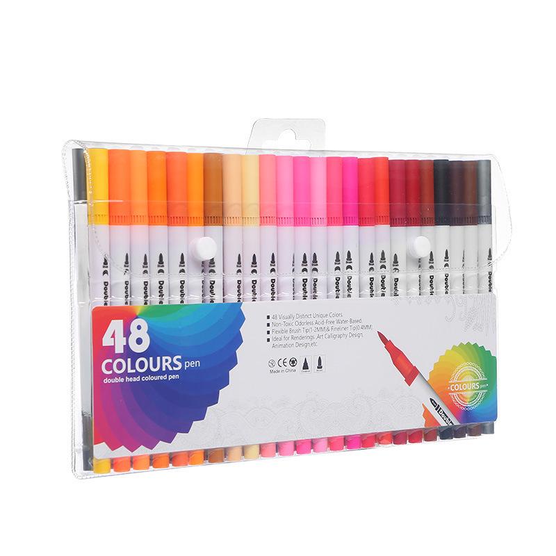 120-Color Double-Ended Watercolor & Fineliner Pens - Washable Children's Art Brush Set