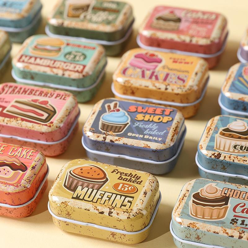 1/2/4Pcs Flip Cover Tin Box Mini Rectangular Iron Box Decorative Box Portable Small Storage Cans Candy Pills Paperclip Cutestyle