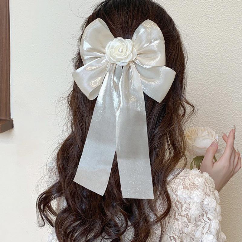 

Elegant Ribbon Camellia Flower Bow Hair Clip For Women Girls Solid Color Spring Clip Headband Sweet Hair Accessories