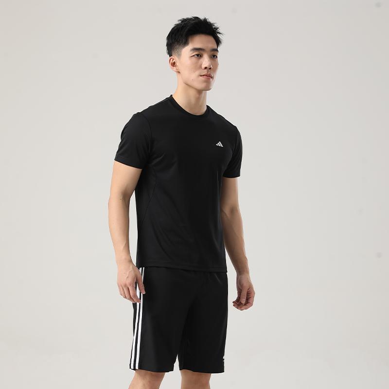 adidas Quick-Drying Breathable Solid Color Short Sleeve Versatile Shorts Casual Sports Suit Men Set KC3741+S21ATMSH2T-BW