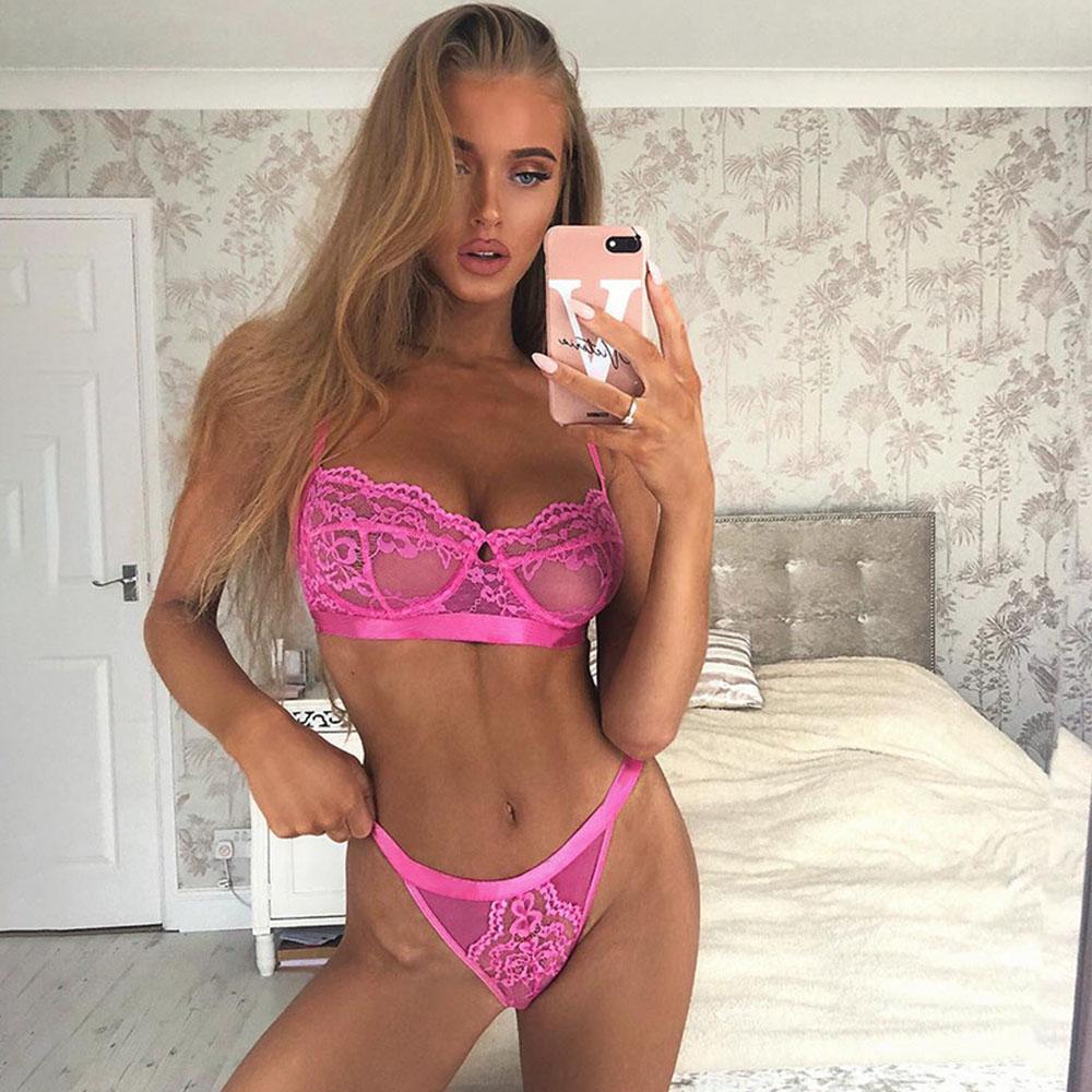 Sexy Perspective Lingerie Lace Bra Bikini Pajamas Underwear Three-point Split Bra Briefs Set