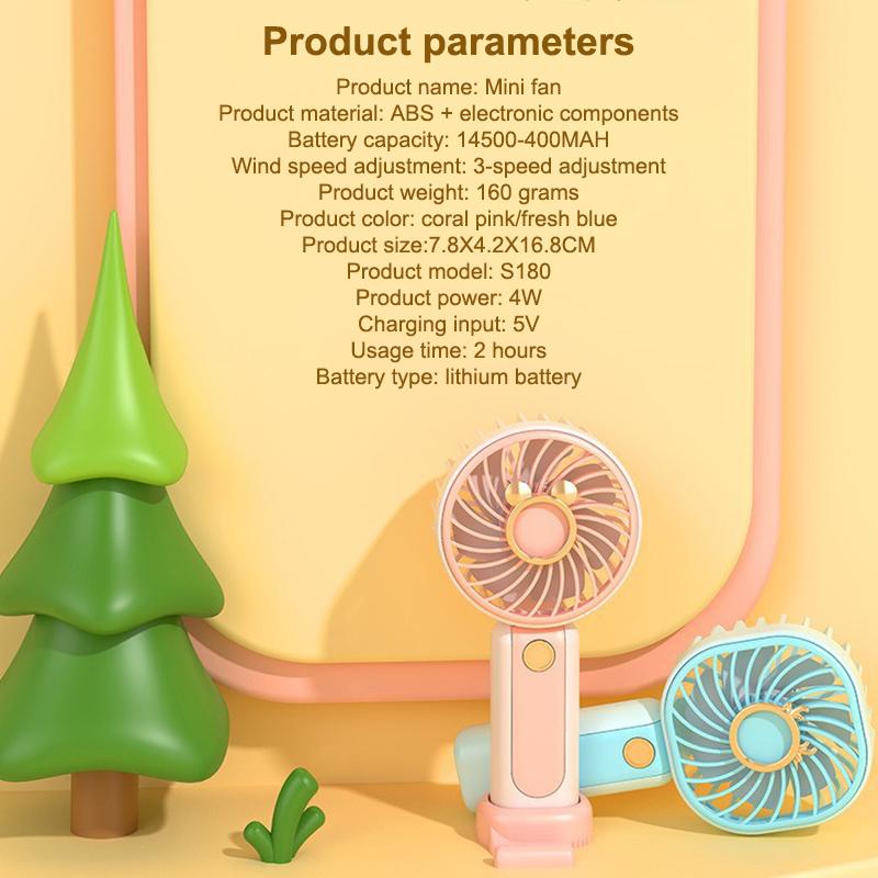 USB Handheld Fan Portable Mini Rechargeable Three Speed Cooling Fan for Outdoor Office Home Personal Summer Use