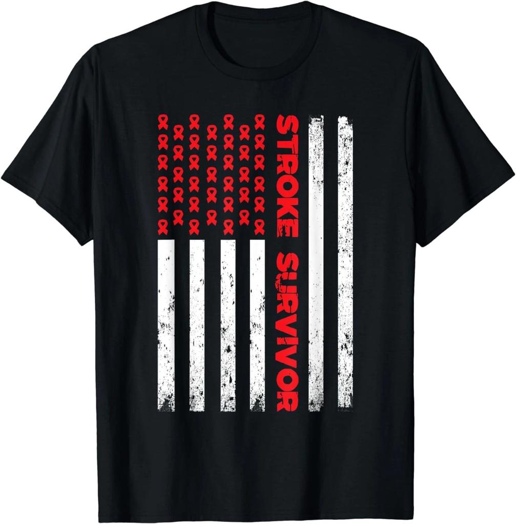 USA Flag Stroke Survivor Awareness Red Ribbon Brain Attack Gift Unisex T-Shirt