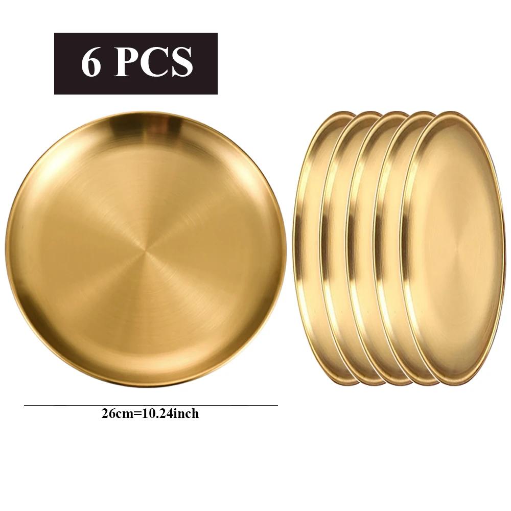 Stainless Steel Golden Round Plates Durable Circular Serving Dishes for Restaurants Home Dining, Buffets Plates Dinnerware Set