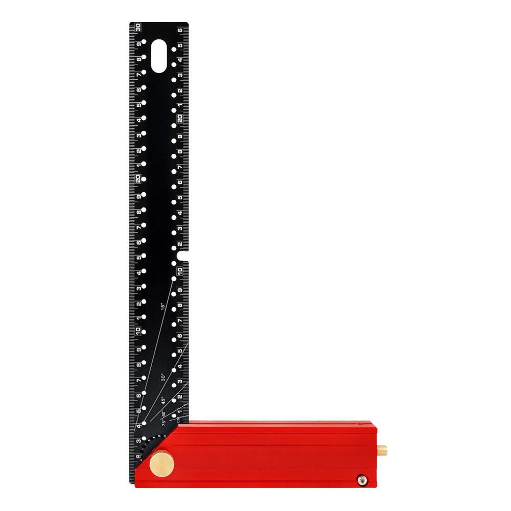 Foldable Multifunction Right Angle Woodworking Ruler with Corner Support and Hole Marking.